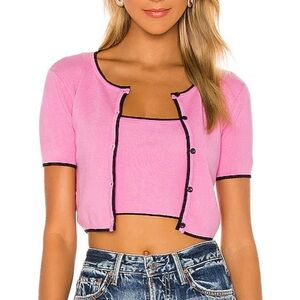 MAJORELLE Pink Cardigan with Black Accents